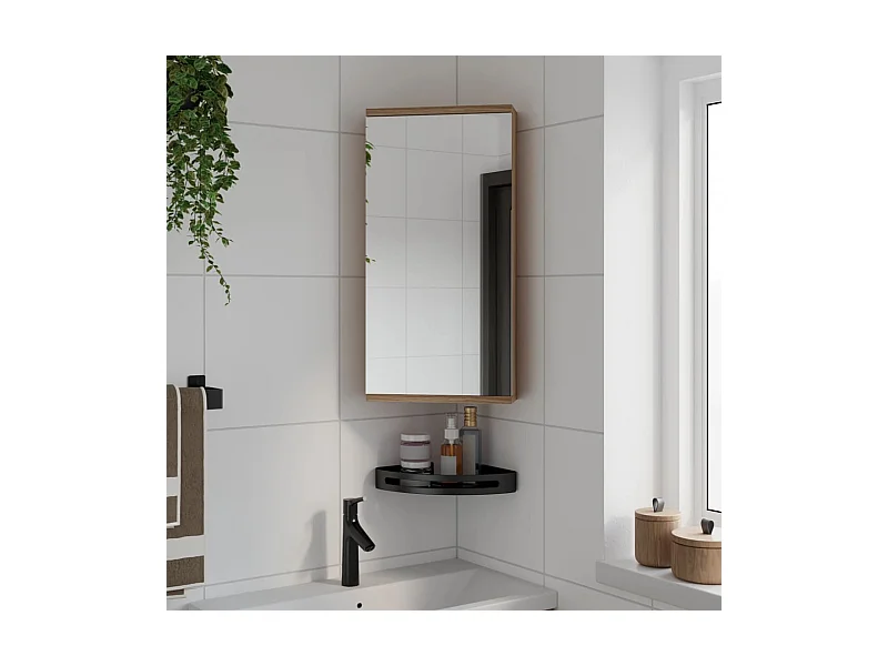 Armadietto Angolare con Specchio da Bagno Rovere 30x24x60 cm