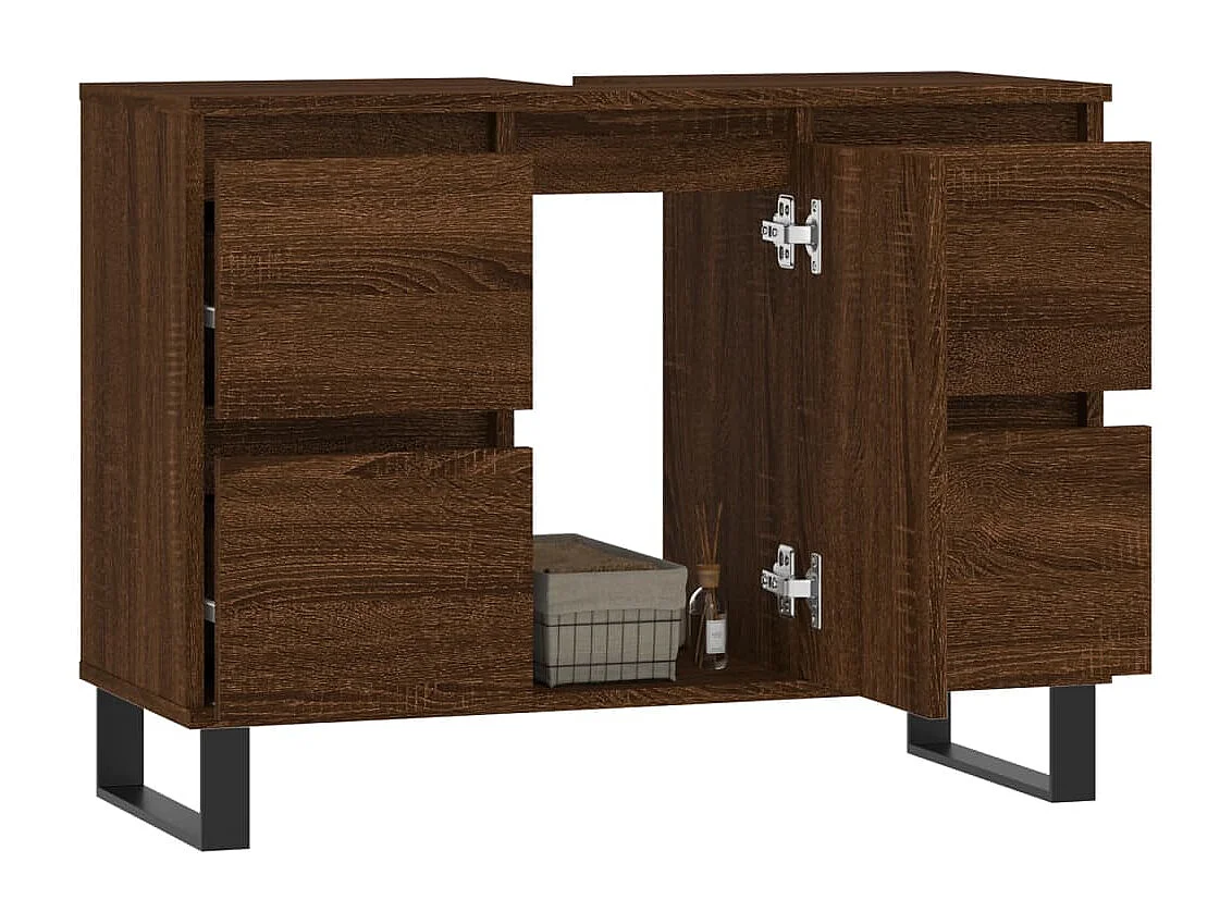 Badschrank Braun Eichen-Optik 80x33x60 cm Holzwerkstoff