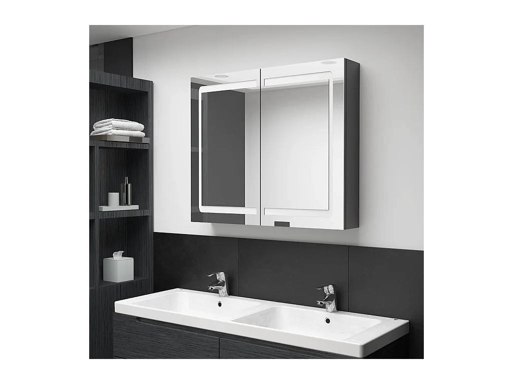 Badkamerkast met spiegel en LED 80x12x68 cm glanzend grijs