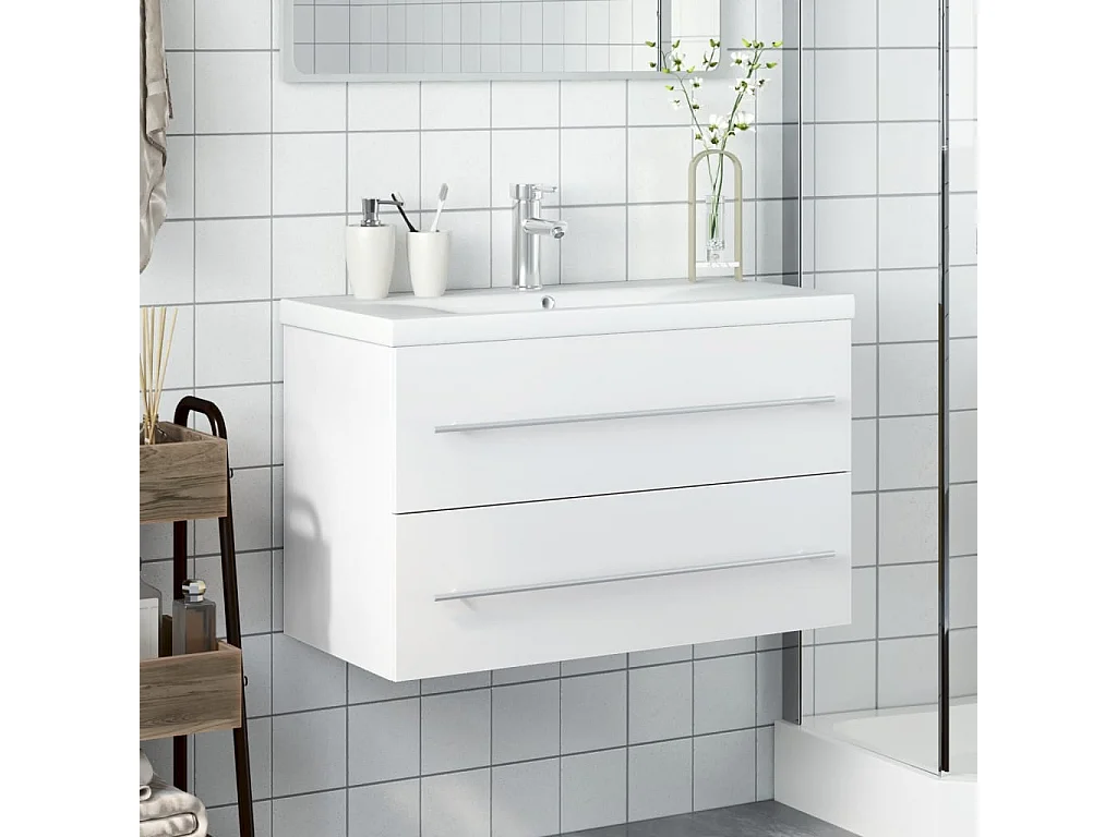 Armário de casa de banho com lavatório embutido branco