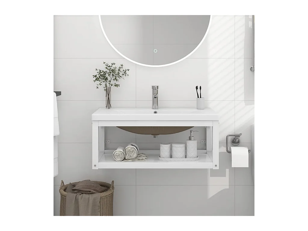 Cadre de lavabo de salle de bain vasque à encastrer Blanc Fer