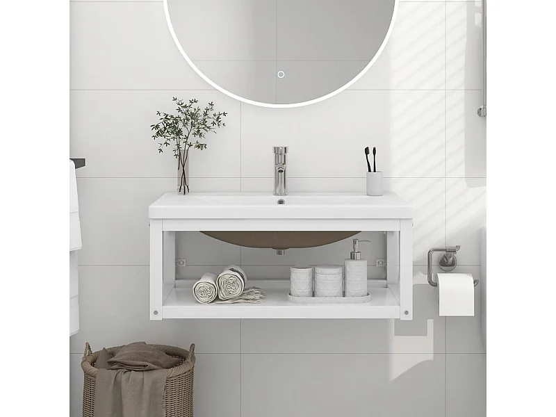 Wastafelframe met inbouwwastafel ijzer wit