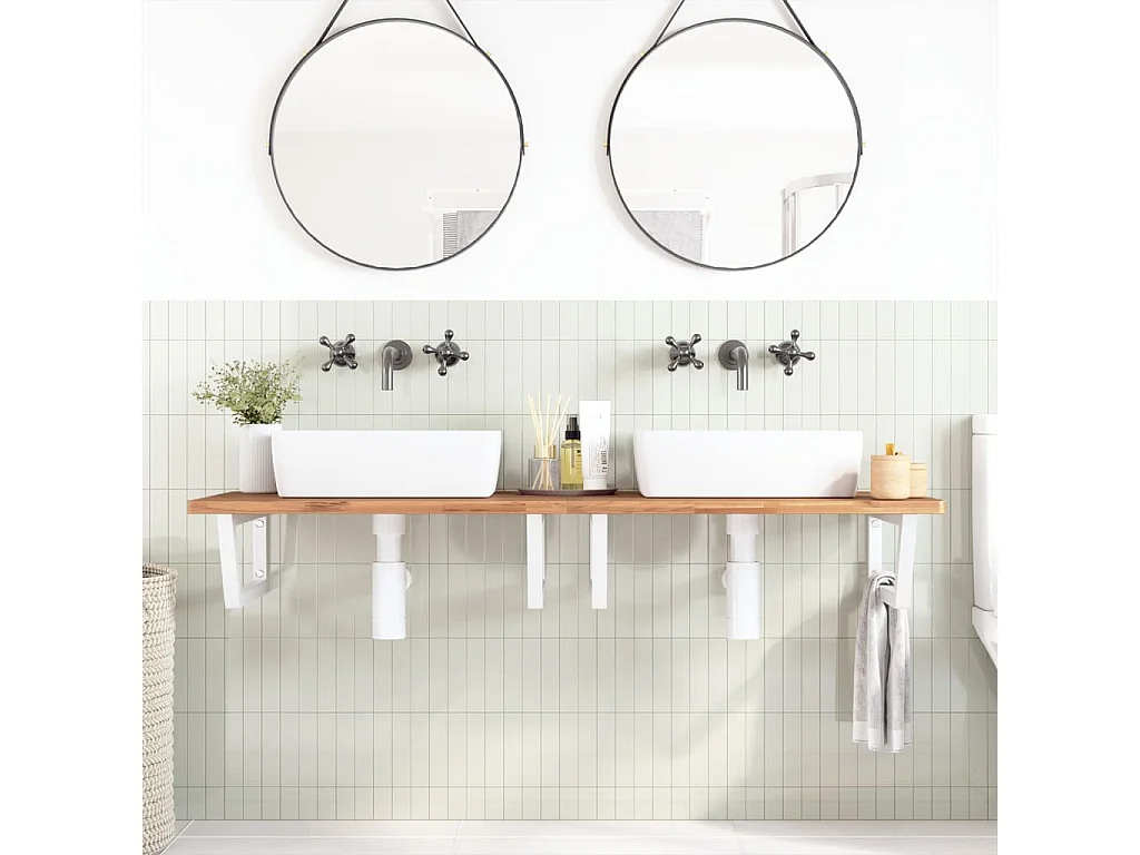 Étagère de vasque murale acier et bois massif de hêtre