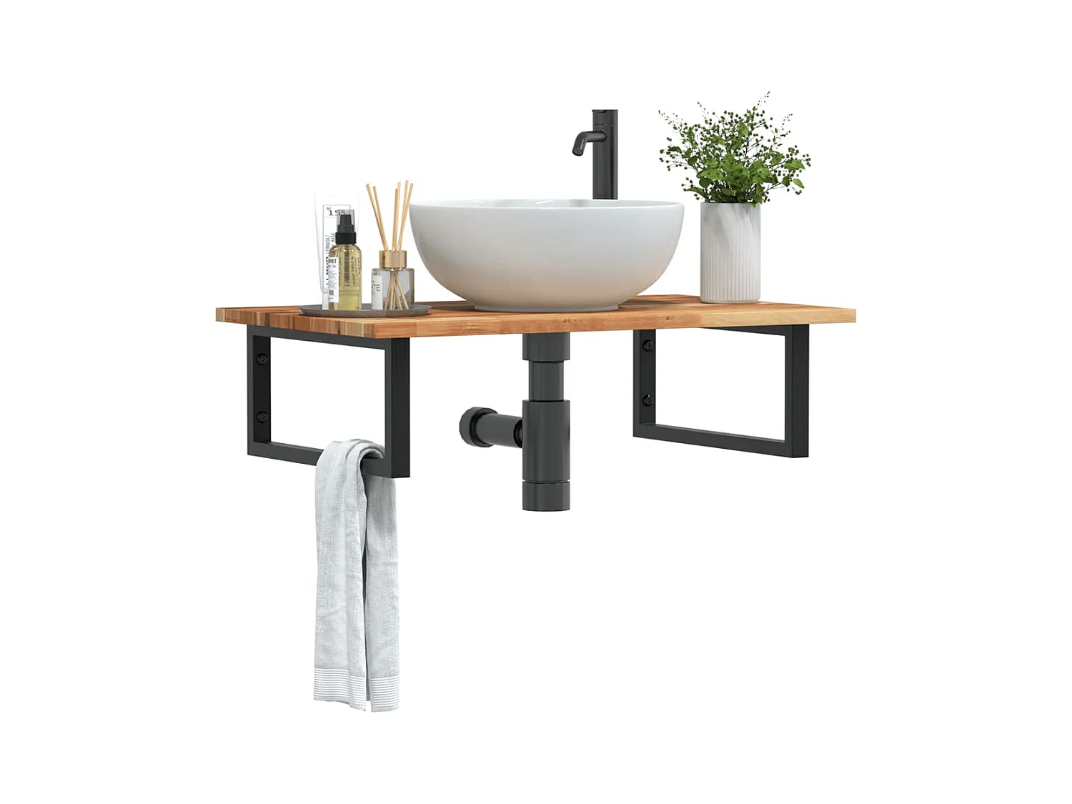 Waschbeckenregal Wandmontage Stahl und Akazienholz