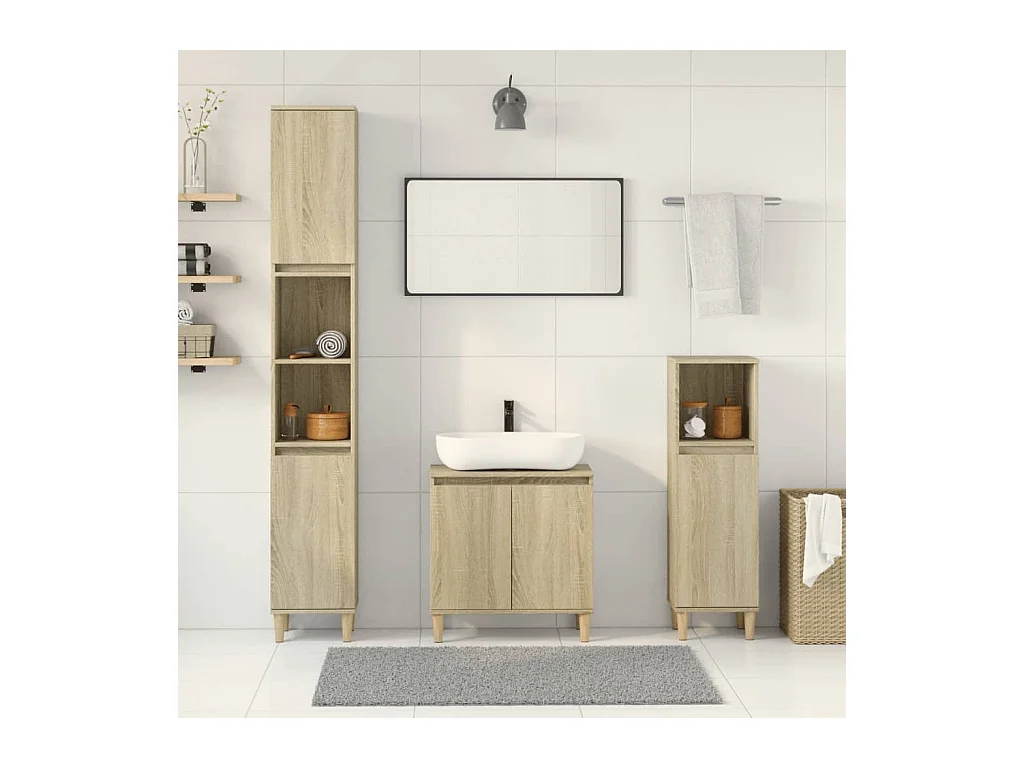 Ensemble de meubles de salle de bain 3 pcs chêne sonoma