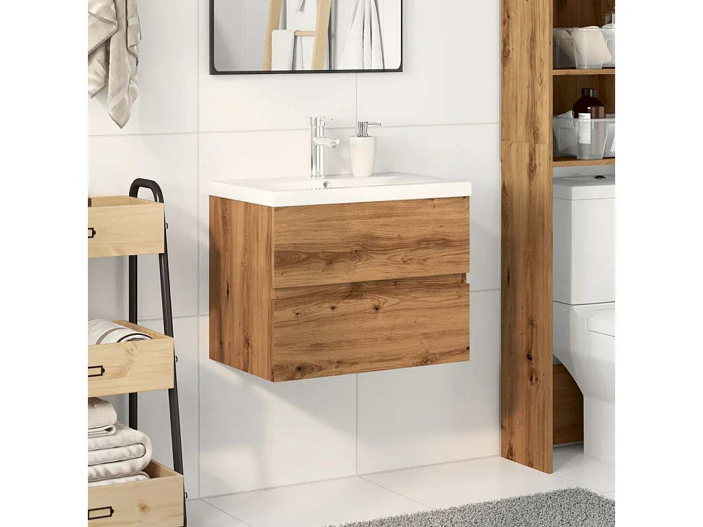 Meuble avec vasque intégrée chêne artisanal 61x39,5x49 cm