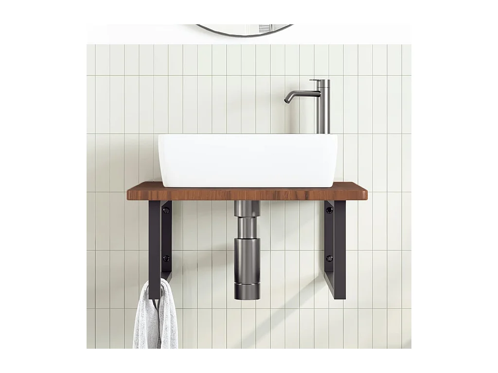 Badkamer wandschap staal en massief eikenhout