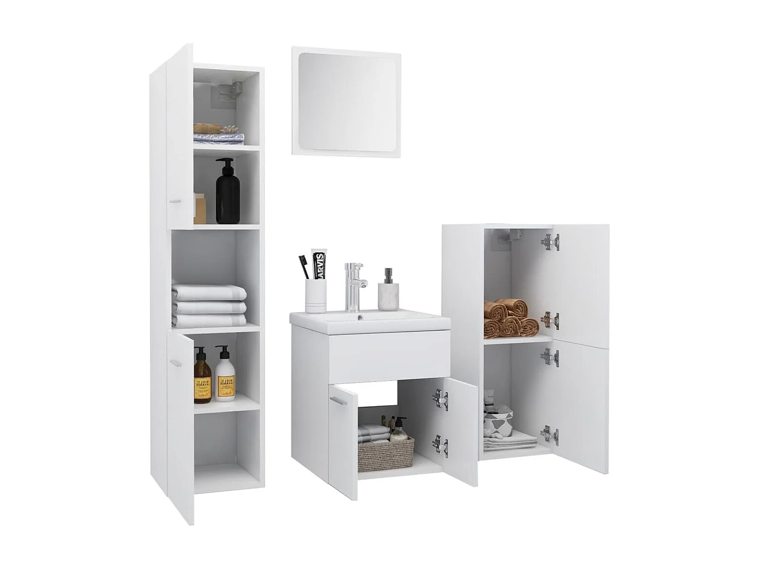 Conjunto de móveis de banheiro em aglomerado branco