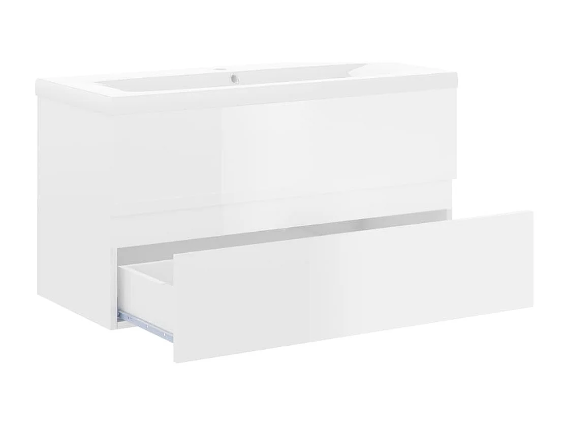 Mobile con Lavabo Integrato Bianco Lucido in Legno Multistrato