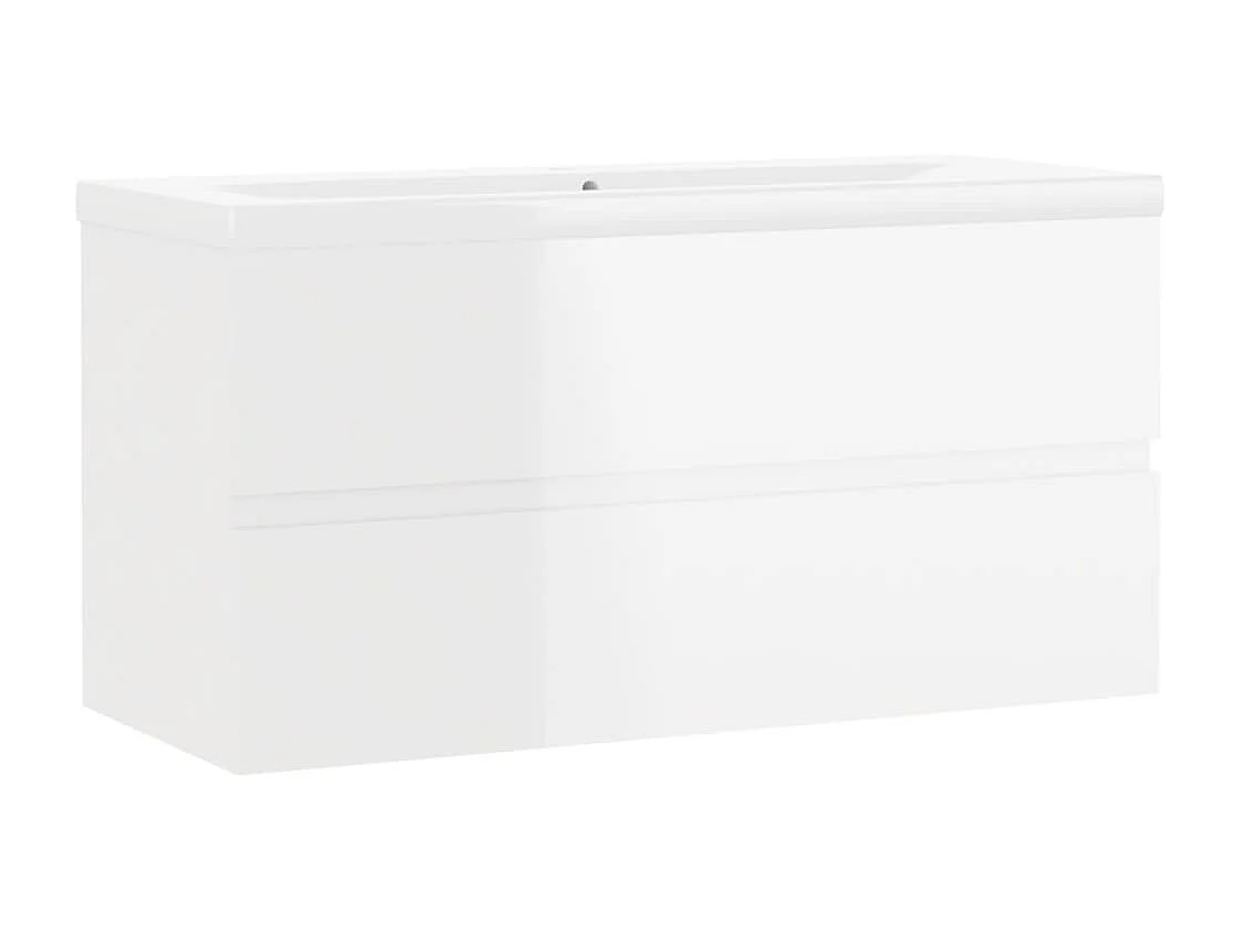 Waschbeckenunterschrank mit Einbaubecken Hochglanz-Weiß