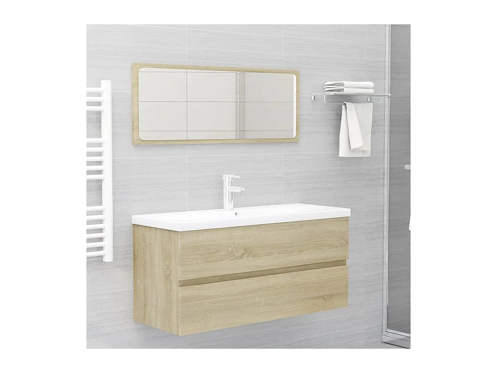 Armoire d'évier lavabo intégré chêne sonoma bois d'ingénierie