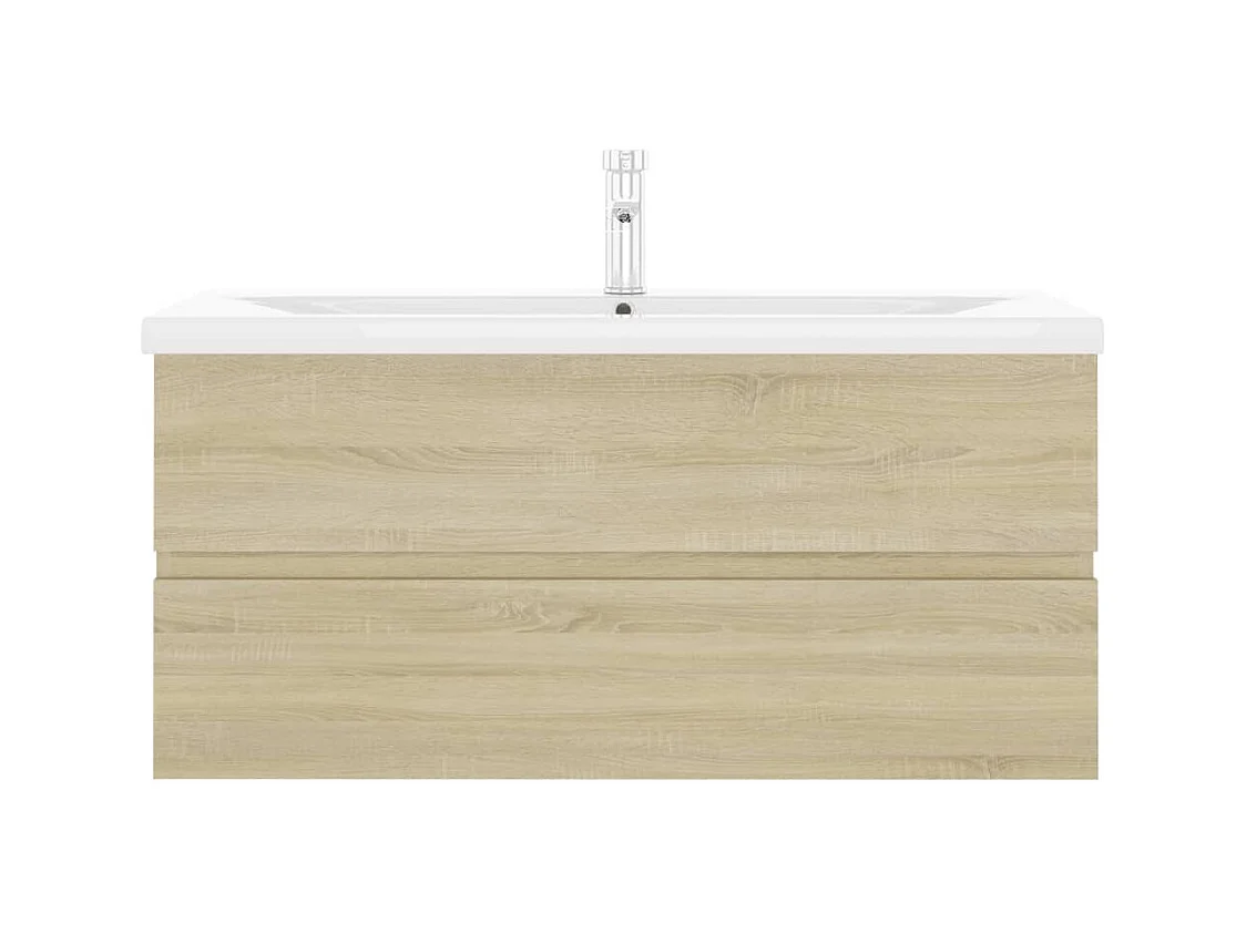 Armoire d'évier lavabo intégré chêne sonoma bois d'ingénierie