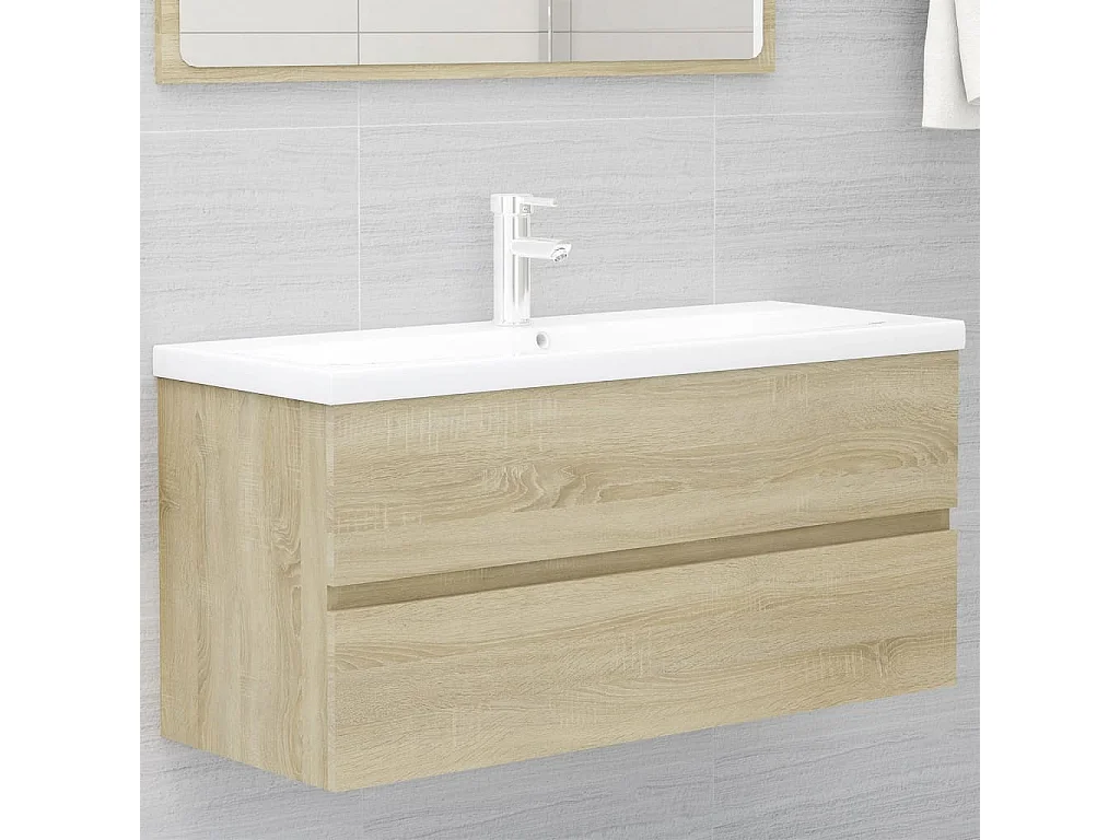 Armoire d'évier lavabo intégré chêne sonoma bois d'ingénierie