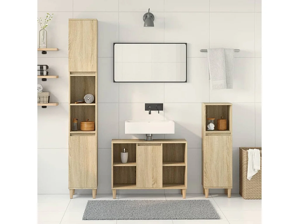 Ensemble de meubles de salle de bain 3 pcs chêne sonoma