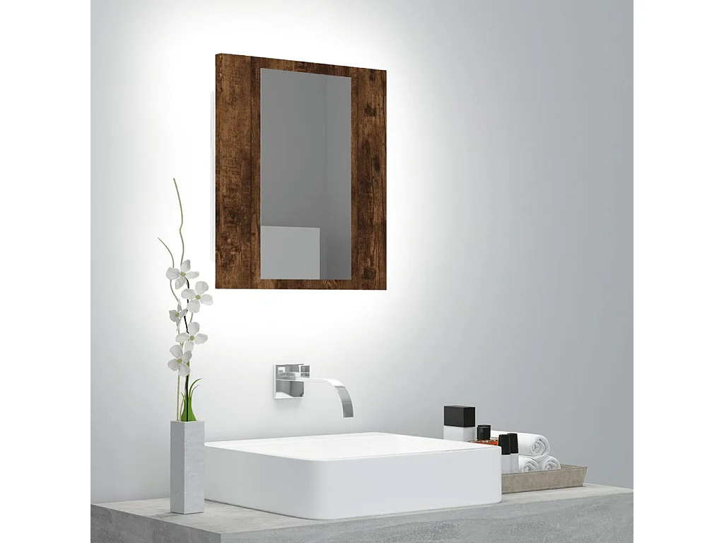 Mobile Bagno Specchio LED Rovere Fumo 40x12x45cm Multistrato