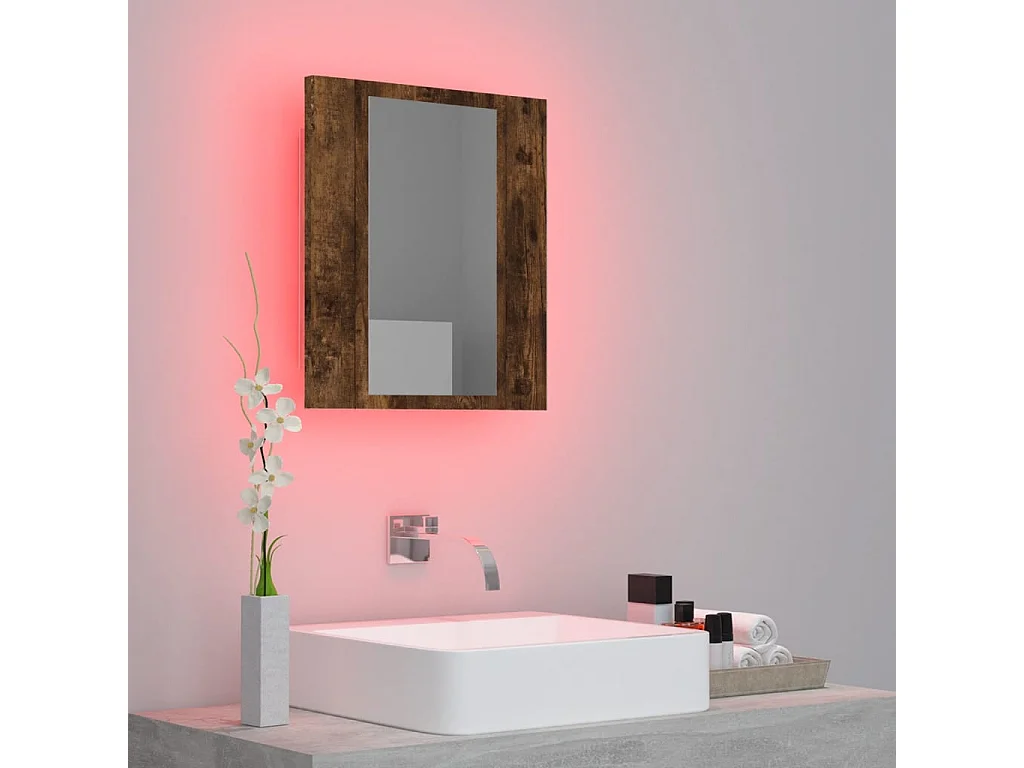 Armoire à miroir LED de salle de bain chêne fumé 40x12x45 cm