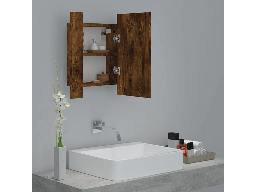 Armoire à miroir LED de salle de bain chêne fumé 40x12x45 cm