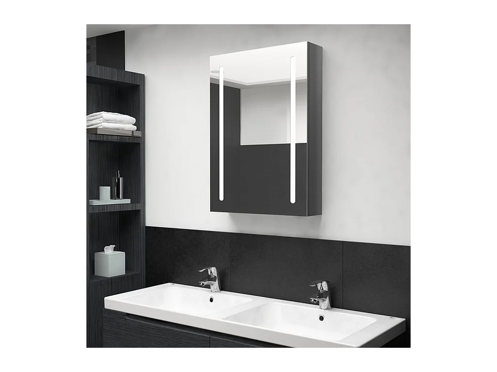 Armoire de salle de bain à miroir LED gris brillant 50x13x70 cm