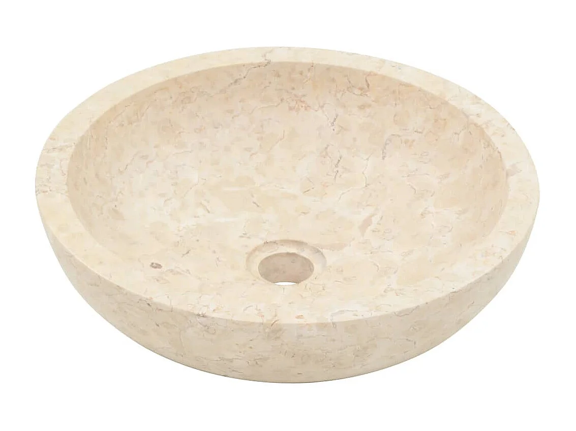 Armoire de salle de bain et lavabos en marbre crème Teck massif