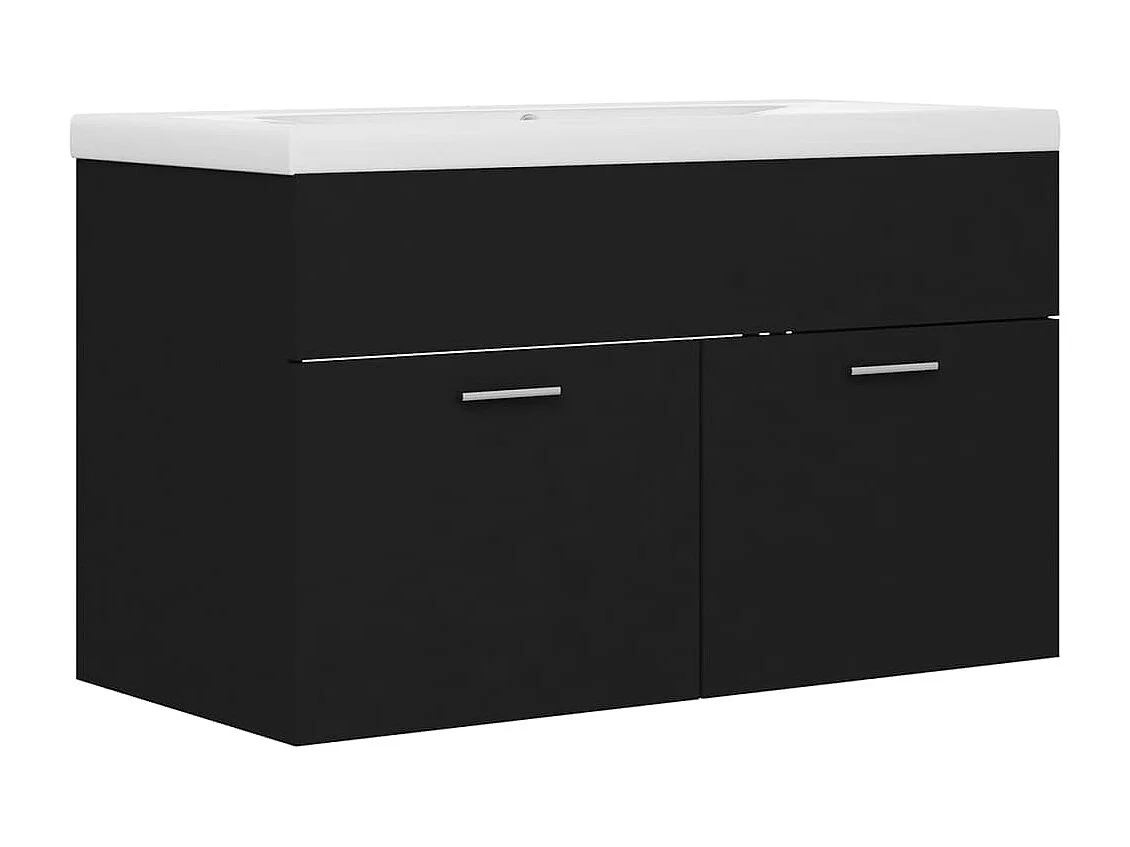 Waschbeckenunterschrank mit Einbaubecken Schwarz Holzwerkstoff