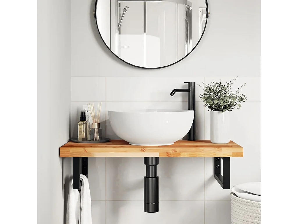 Encimera tocador baño madera acacia acabado aceite 60x40x4 cm