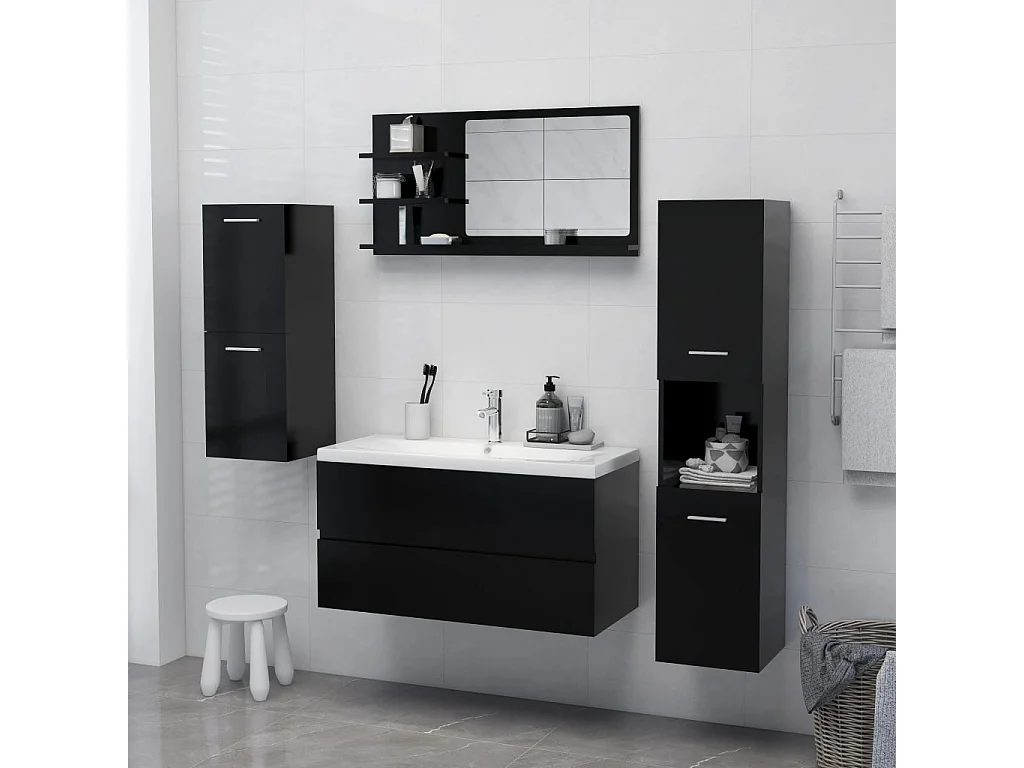 Miroir de salle de bain noir 90x10,5x45 cm bois d’ingénierie