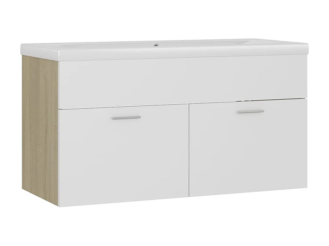 Mobile da Bagno con Lavabo Bianco e Rovere Sonoma in Truciolato