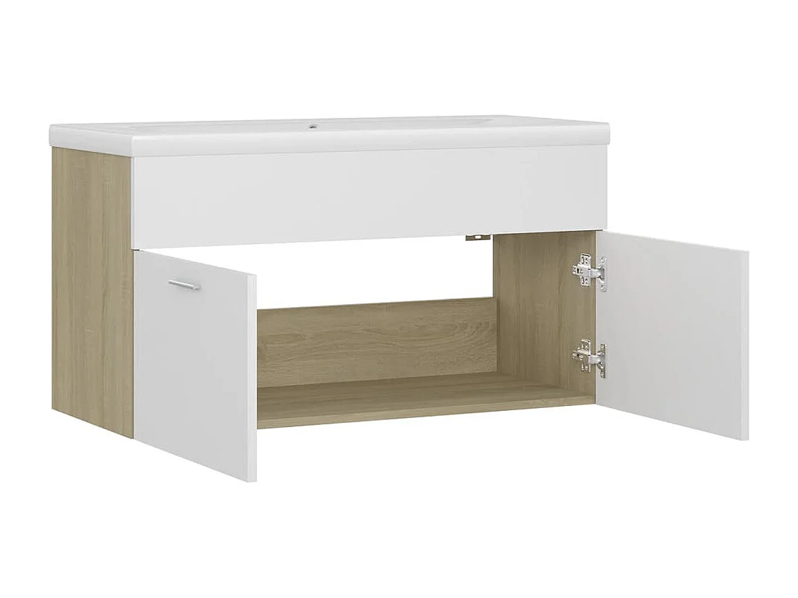 Mobile da Bagno con Lavabo Bianco e Rovere Sonoma in Truciolato