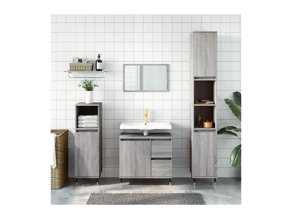 Armadietto Bagno Grigio Sonoma 30x30x190cm in Legno Multistrato