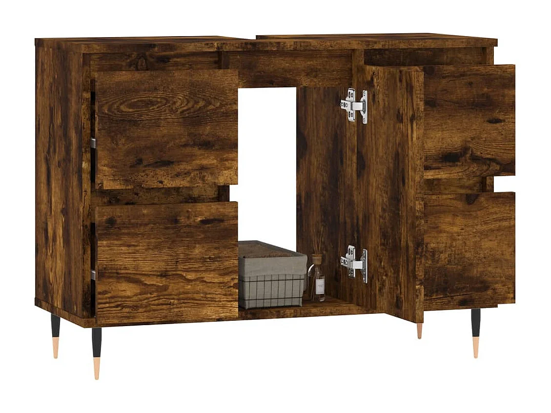 Armadietto Bagno Rovere Fumo 80x33x60 cm in Legno Multistrato