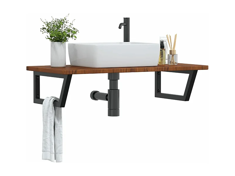 Prateleira de parede p/ lavatório aço/madeira carvalho maciça