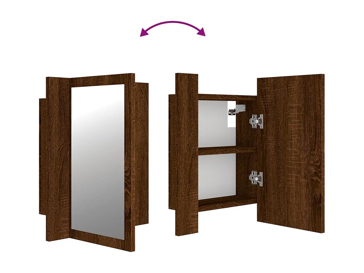 Mobile Bagno Specchio LED Rovere Marrone 40x12x45cm Multistrato