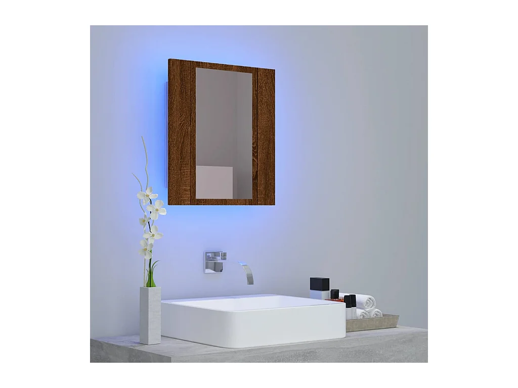 Armoire à miroir LED de salle de bain chêne marron 40x12x45 cm