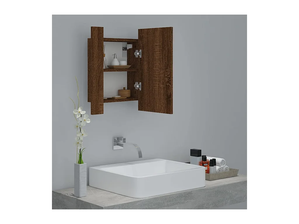 Armoire à miroir LED de salle de bain chêne marron 40x12x45 cm