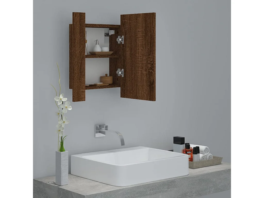 Armoire à miroir LED de salle de bain chêne marron 40x12x45 cm