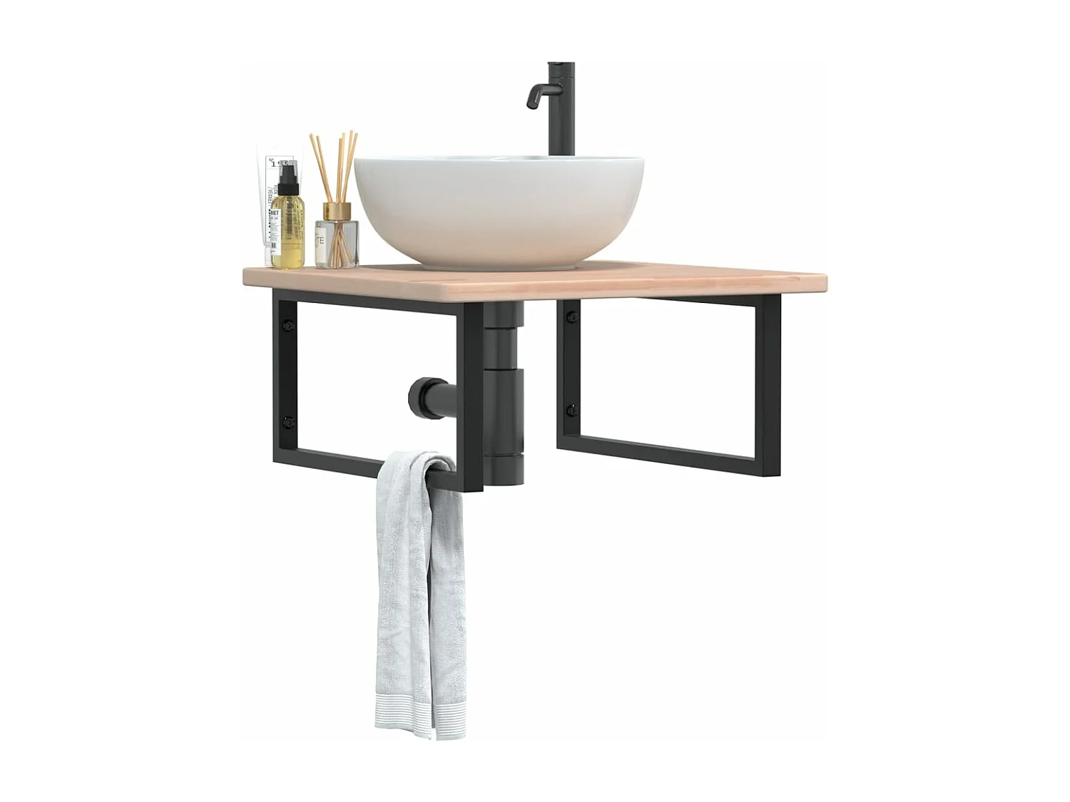 Étagère de vasque murale acier et bois de chêne massif