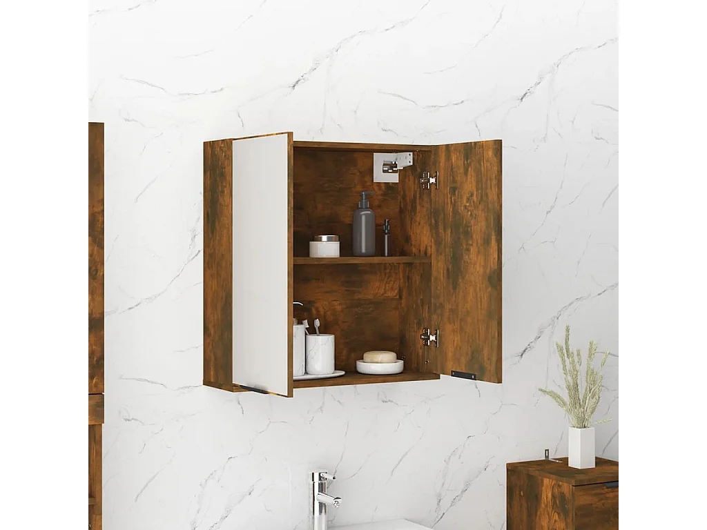 Armario de baño con espejo color roble ahumado 64x20x67 cm