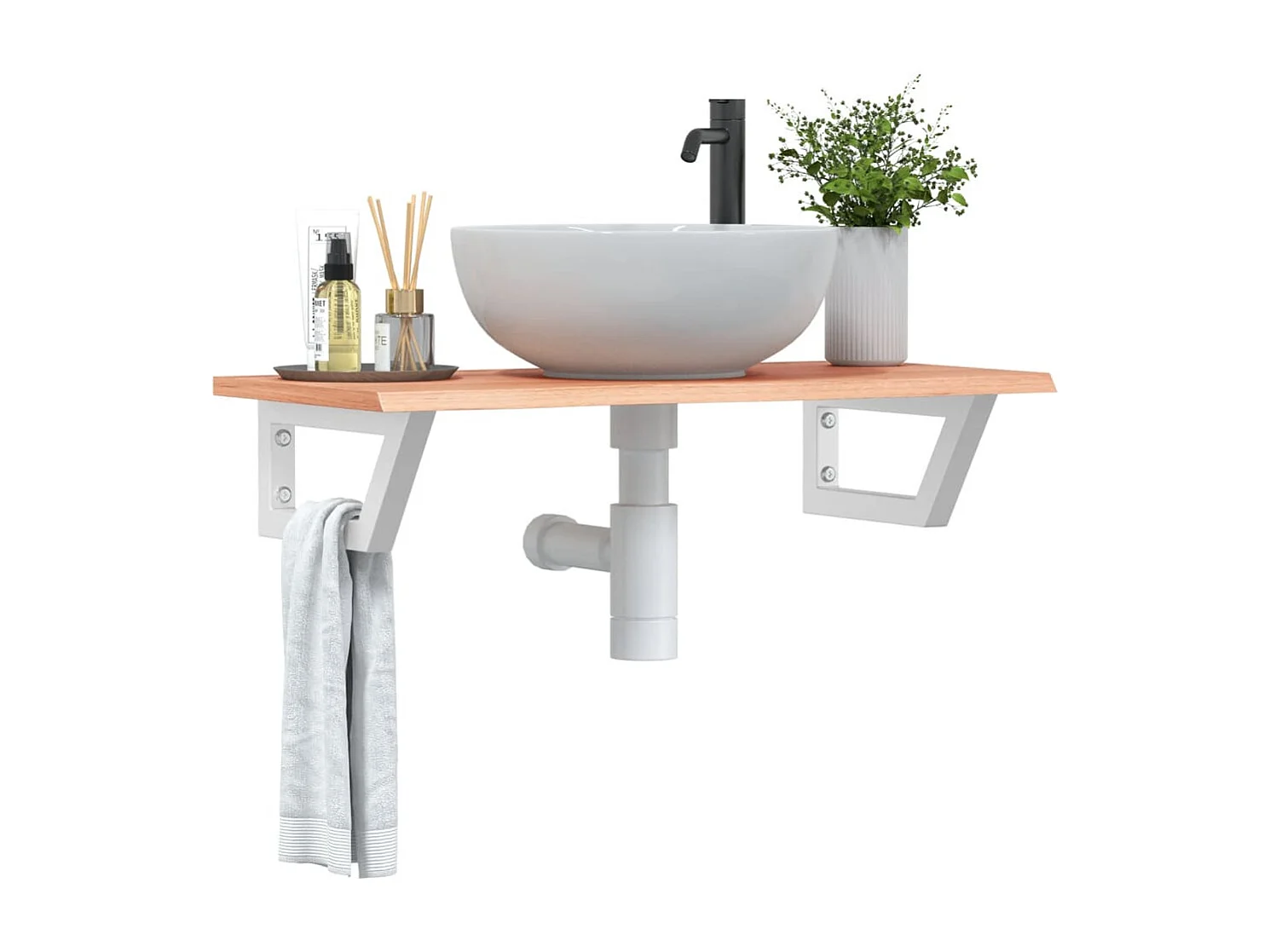 Étagère de vasque murale acier et bois de chêne massif