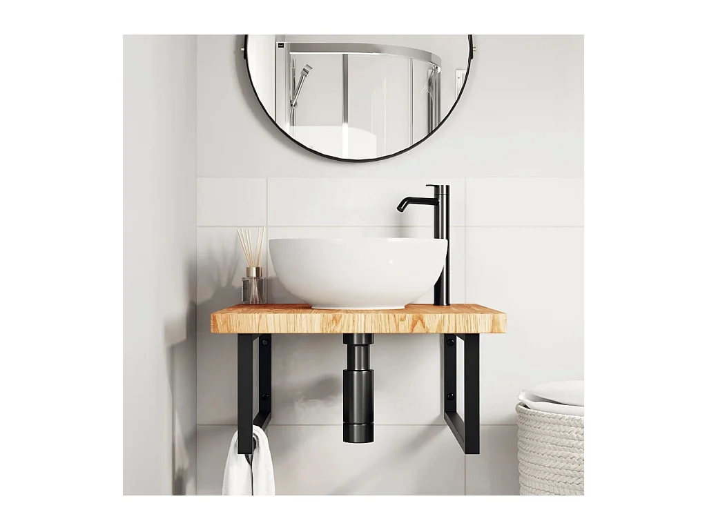 Ripiano a Parete per Lavabo in Acciaio e Massello di Rovere