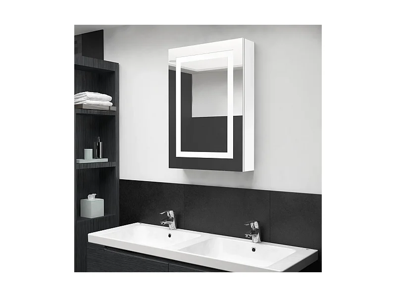 Armoire de salle de bain à miroir LED Blanc brillant 50x13x70cm