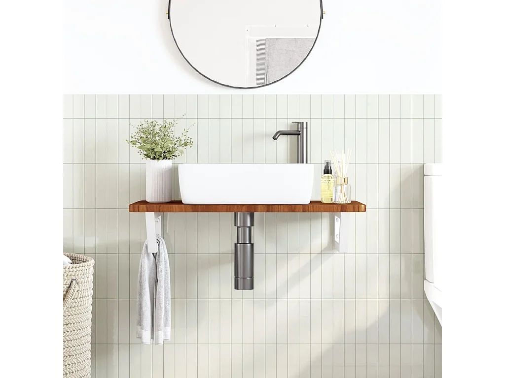 Étagère de vasque murale acier et bois de chêne massif