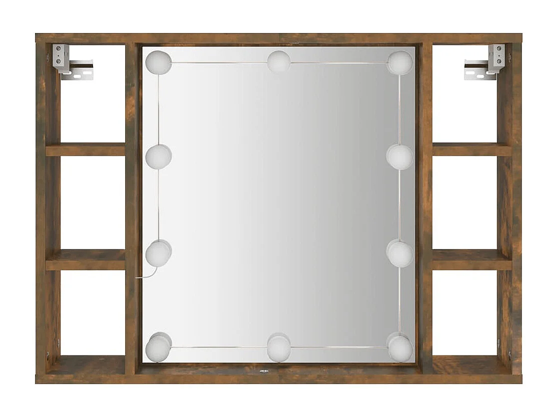 Mueble con espejo y LED color roble ahumado 76x15x55 cm