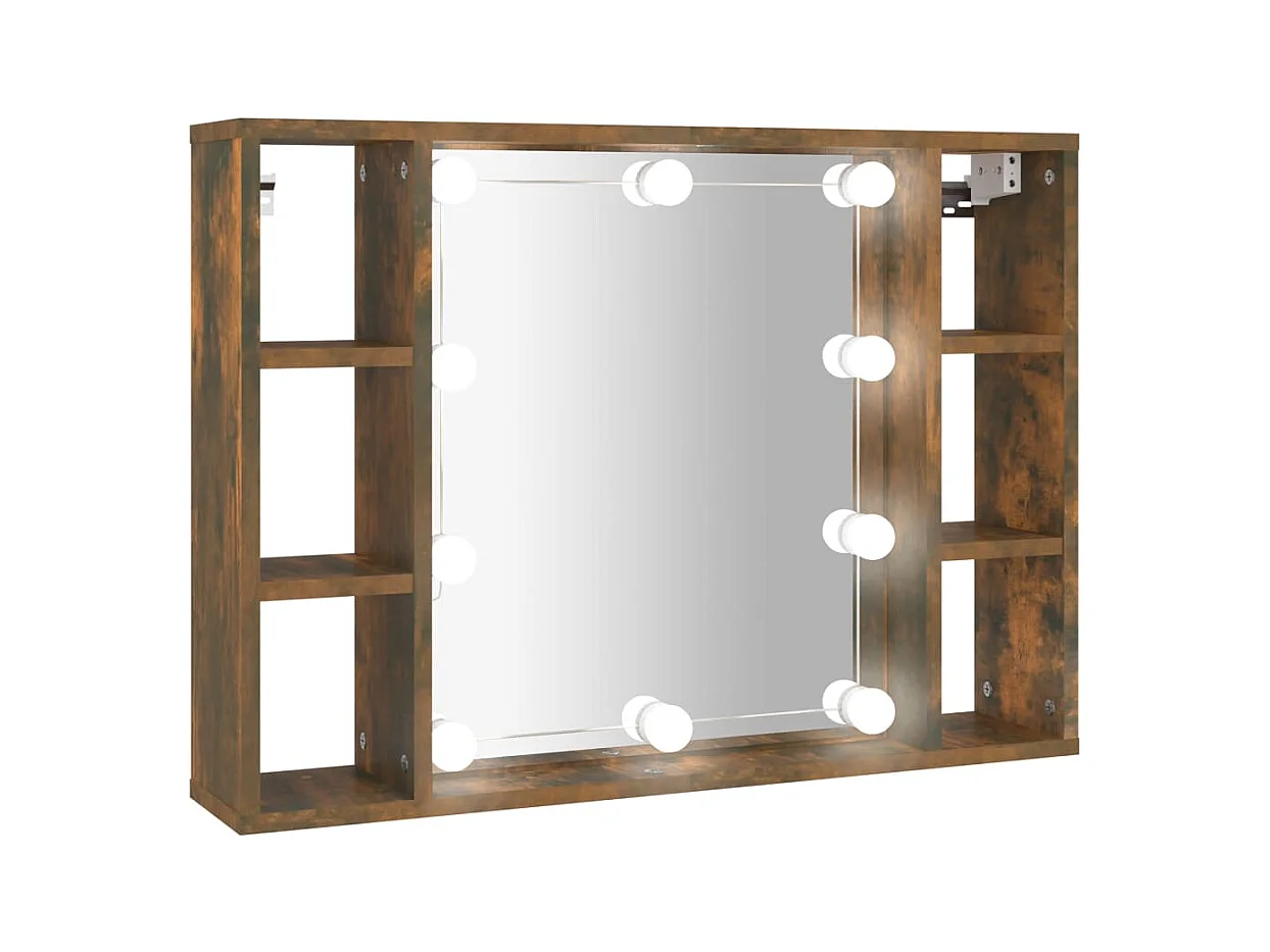 Spiegelkast met LED-verlichting 76x15x55 cm gerookt eikenkleur