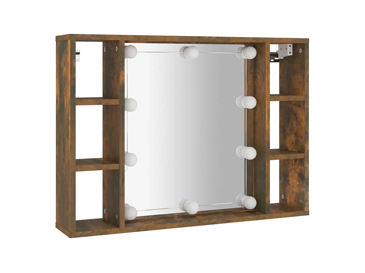 Spiegelkast met LED-verlichting 76x15x55 cm gerookt eikenkleur
