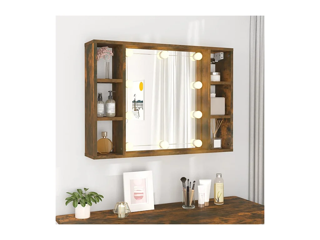 Spiegelkast met LED-verlichting 76x15x55 cm gerookt eikenkleur