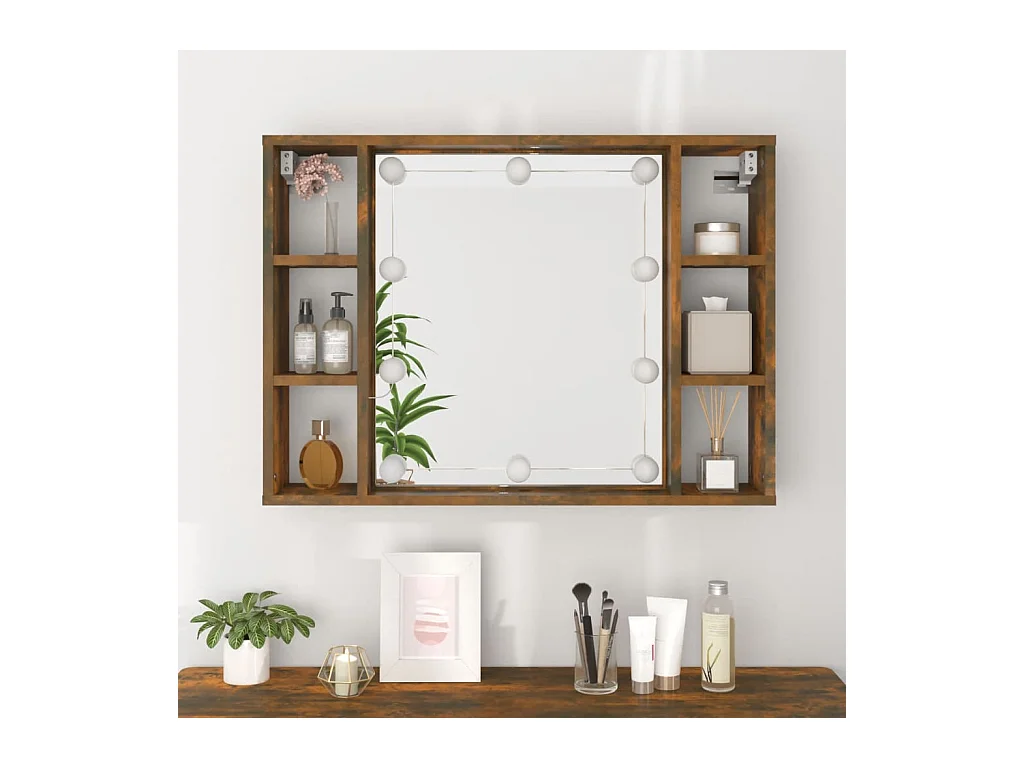 Spiegelkast met LED-verlichting 76x15x55 cm gerookt eikenkleur