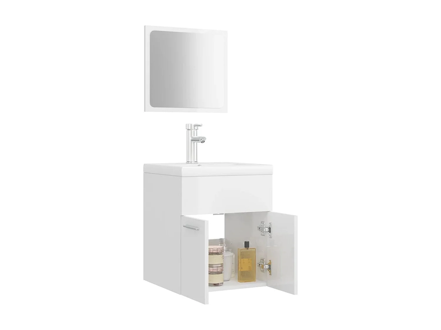 Badezimmermöbel-Set. Glänzend weiße Spanplatte