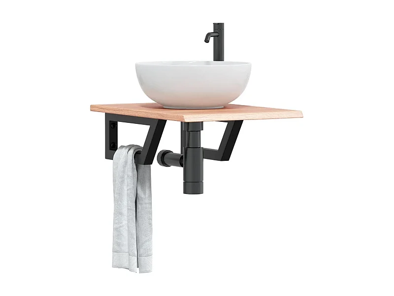 Prateleira de parede p/ lavatório aço/madeira carvalho maciça