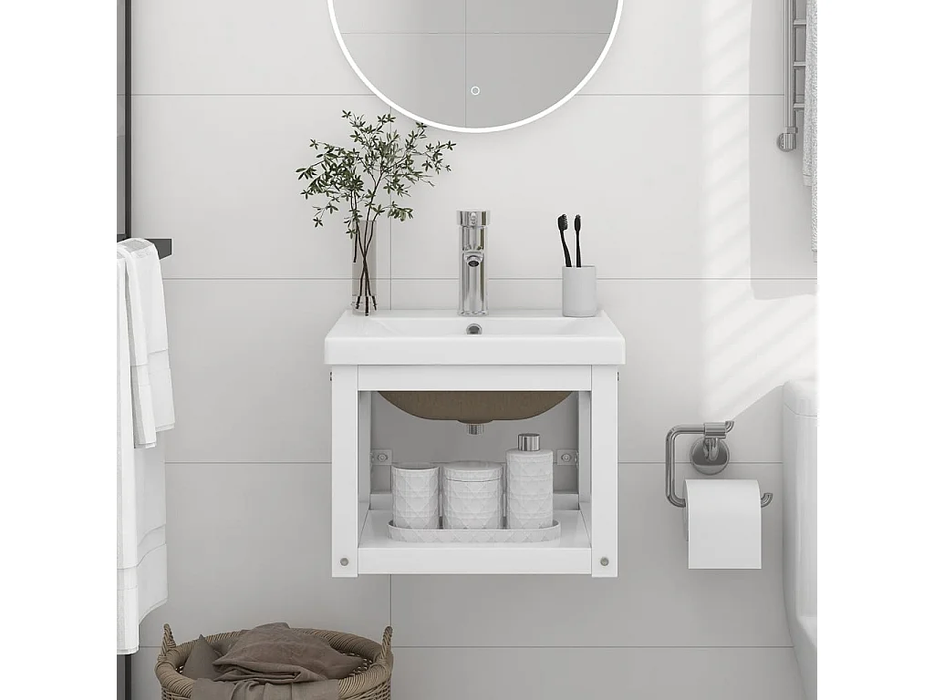 Telaio per Lavabo da Bagno con Lavabo Integrato Bianco in Ferro