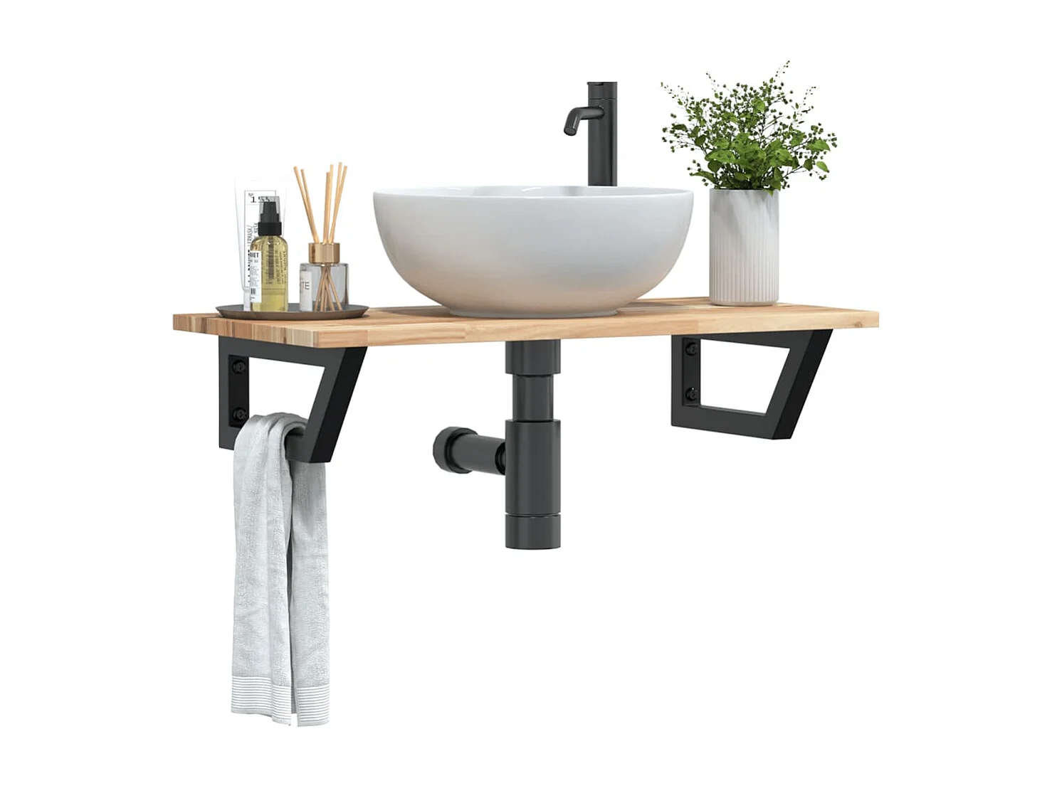 Estante de lavabo de pared acero y madera maciza de acacia